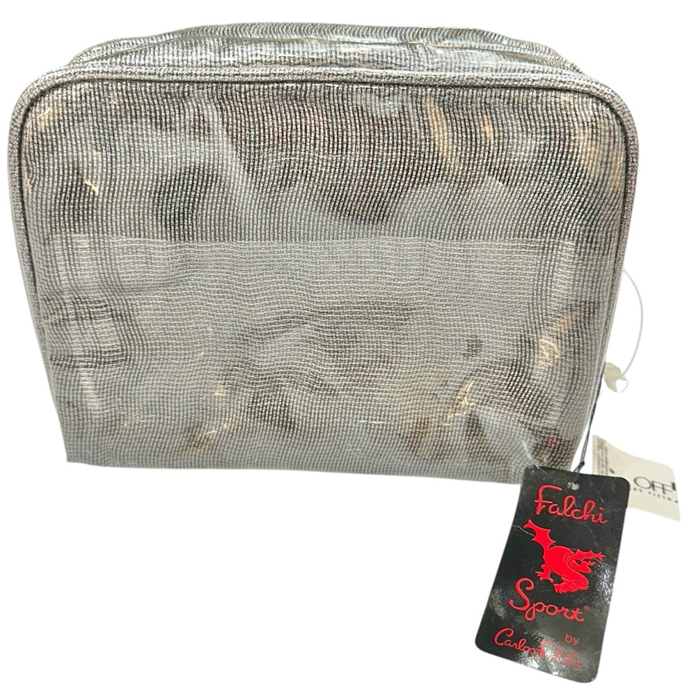 Falchi Sport Clear with Silver Metallic Accents Cosmetic Makeup Travel Bag_NWT